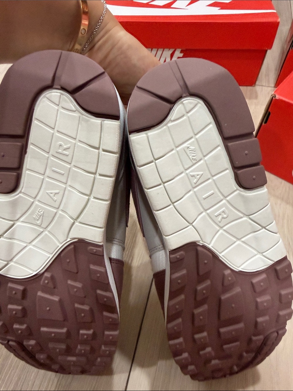 Nike Air Max 1 White Taupe Maroon-Red Sneakers - Picture 7 of 8